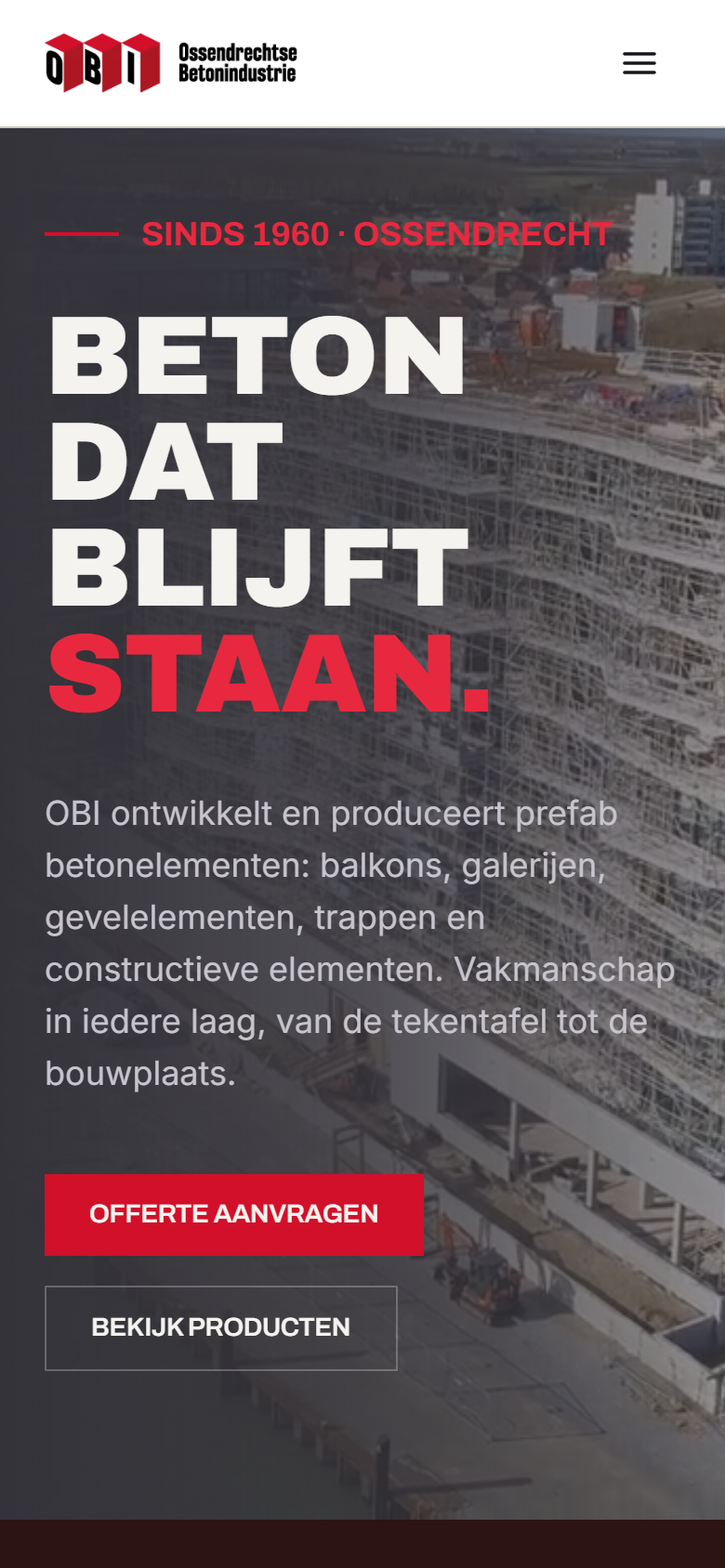 Homepage van de nieuwe website van OBI op een telefoon